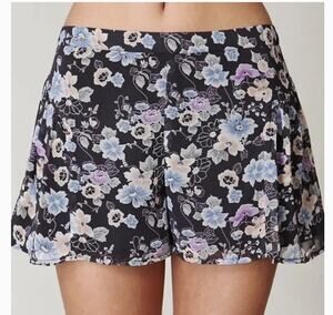 Free People Flowy Floral Print Chiffon Micro Shorts Black Purple 4